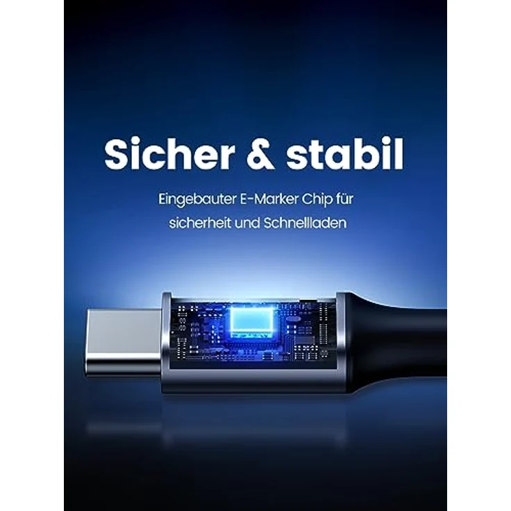 UGREEN US334, USB-C auf PD Fast Kabel, 100 W Leistung, 1 m, Grau mit 90° abgewinkeltem Stecker und 480 Mbit/s Datenübertragung – Bild 6