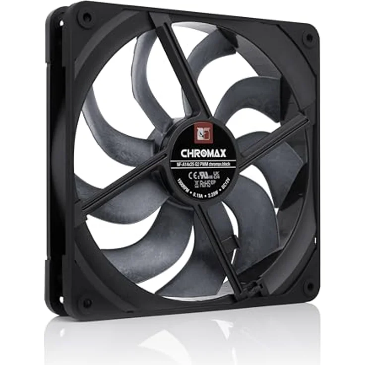 Noctua NF-A14x25 G2 PWM chromax.black, 140mm Premium-Gehäuselüfter mit revolutionärer Kühlleistung, 4-Pin, Schwarz – Bild 3