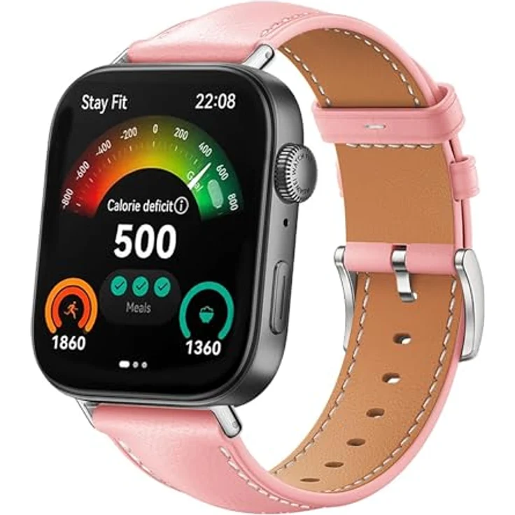 GIOPUEY Echtleder Armband für Huawei Watch Fit 3/4/4 Pro, verschleißfest und atmungsaktiv, pink – Bild 1