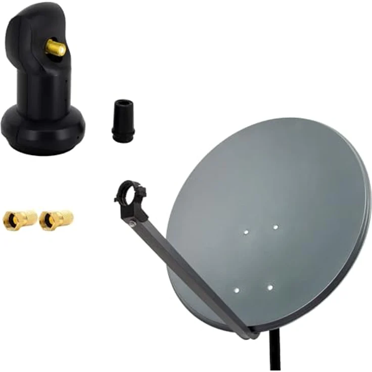 PremiumX PXS60 Satelliten-Komplettanlage, 60cm Antenne aus Stahl Anthrazit mit Single LNB und 2 F-Steckern für 1 Teilnehmer – Bild 1