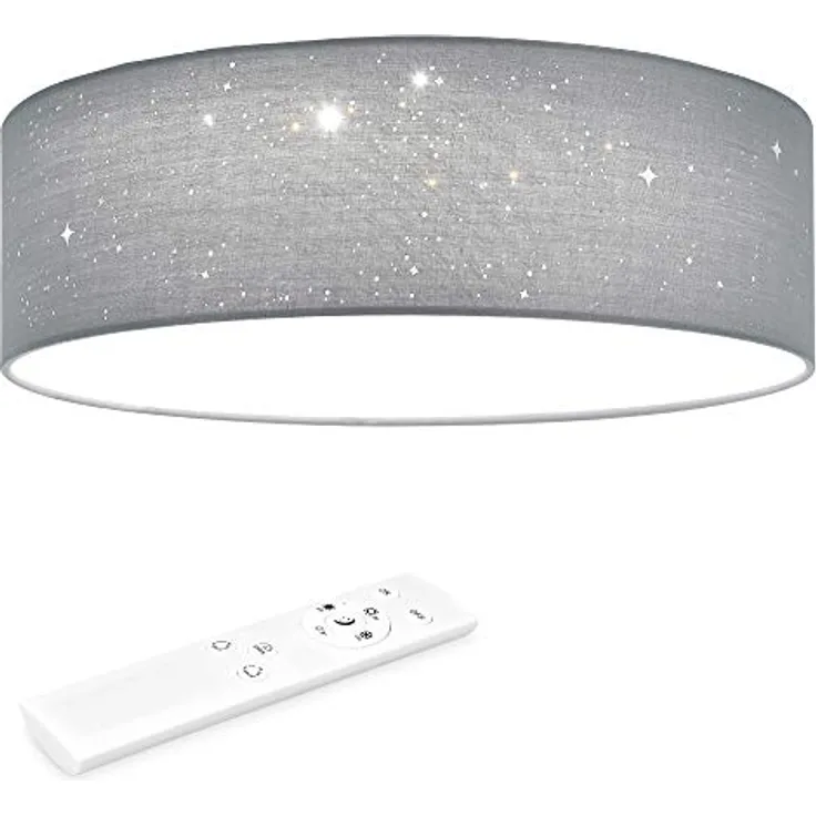 Navaris LED Deckenleuchte 32cm - Dimmbar Farbtemperaturwechsel Fernbedienung - 22W Stoff Hellgrau Sternenhimmel - Deckenlampe für Wohnzimmer Schlafzimmer Kinderzimmer - Preisvergleich