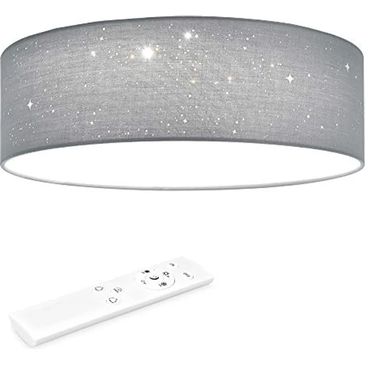 Navaris LED Deckenleuchte 32cm - Dimmbar Farbtemperaturwechsel Fernbedienung - 22W Stoff Hellgrau Sternenhimmel - Deckenlampe für Wohnzimmer Schlafzimmer Kinderzimmer - Preisvergleich – Bild 1