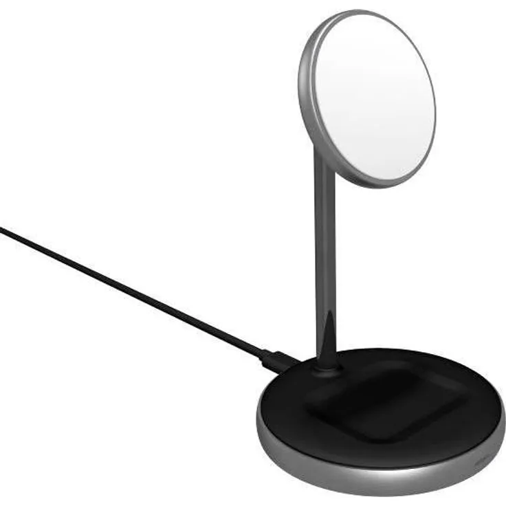 Epico Wireless Charger Stand 2in1, magnetisches kabelloses Ladegerät mit 10W und 18W Adapter, Schwarz/Grau, kompatibel mit MagSafe, für iPhone und AirPods