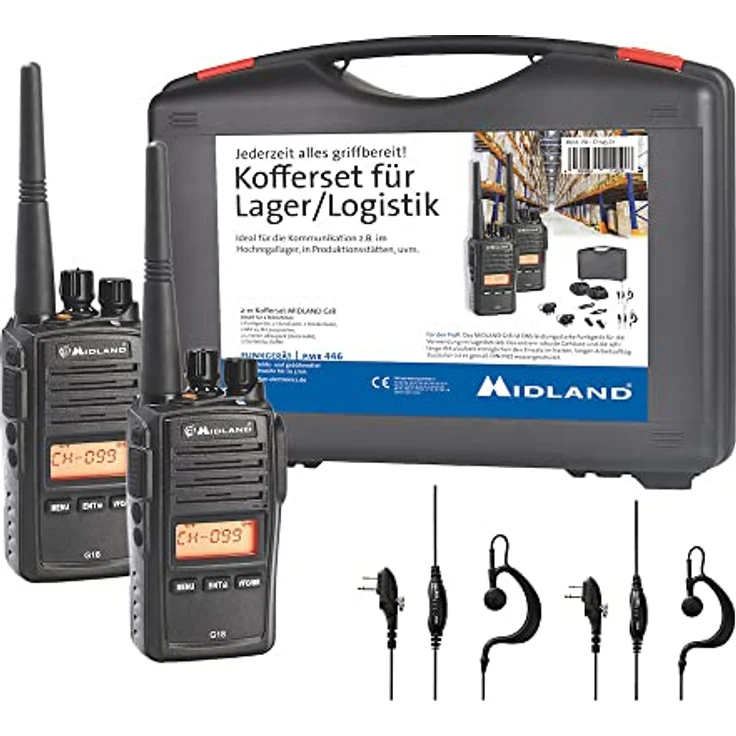 Midland G18 Pro 2er Kofferset, PMR446-Funkgeräte mit Militärstandard MIL-STD-810G, hohe Sendeleistung, inkl. MA 27-M Headsets, schwarz – Bild 3