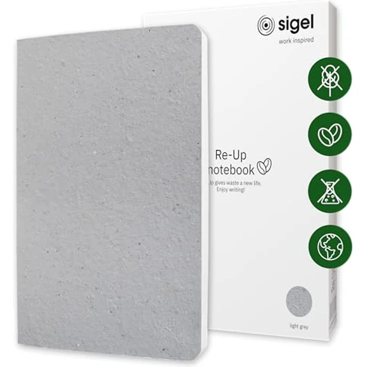 Sigel Re-Up Notizbuch A5, kariert, Softcover, hellgrau, 100 Seiten aus Recyclingmaterialien – Bild 1
