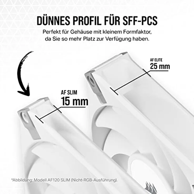 Corsair AF120 RGB Slim, 120-mm-PWM-Lüftersatz Mit Dynamischem Lager - Dünnes Profil Für Kleine Gehäuse - Bis zu 2000 U/min - 8 Adressierbare RGB-LEDs - Doppelpack Mit Lighting Node CORE - Weiß – Bild 3
