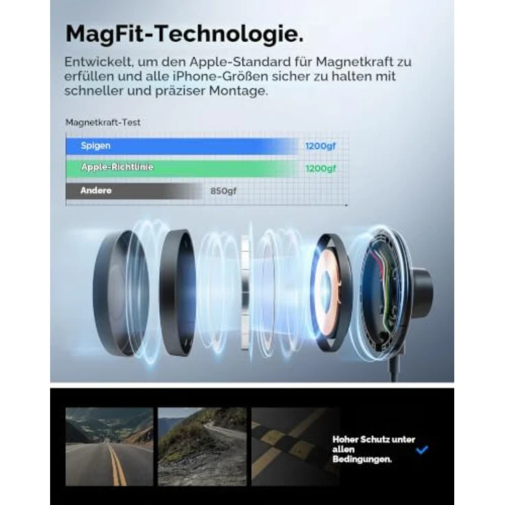 Spigen OneTap Pro 4 MagSafe Car Mount Charger, kabelloses Ladegerät für Dashboard und Windschutzscheibe, Schwarz – Bild 3