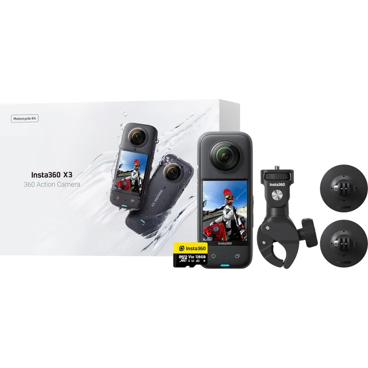 Insta360 Zestaw X3 Motorrad Edition, 360° Kamera mit 5.7K Videoaufnahme, FlowState Stabilization und Zubehör für Motorradmontage