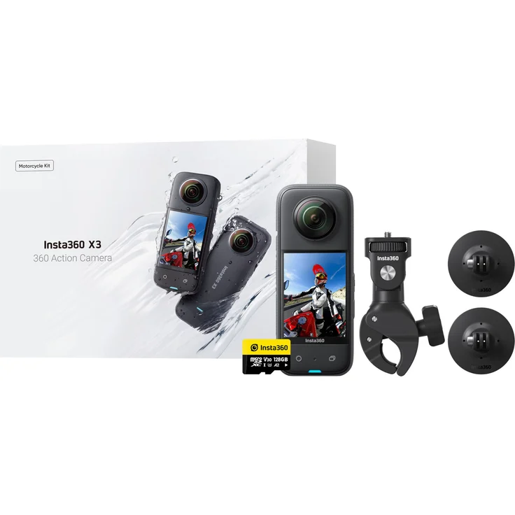 Insta360 Zestaw X3 Motorrad Edition, 360° Kamera mit 5.7K Videoaufnahme, FlowState Stabilization und Zubehör für Motorradmontage