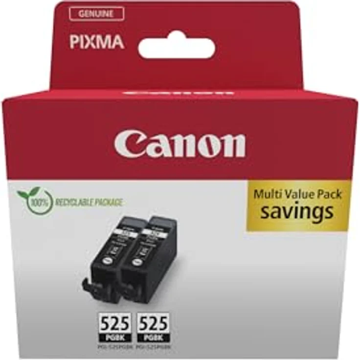 Canon PGI-525PGBK, Doppelpack Tintenpatronen mit schwarzer Pigmenttinte, 2 x 19 ml, bis zu 682 A4-Dokumente – Bild 1