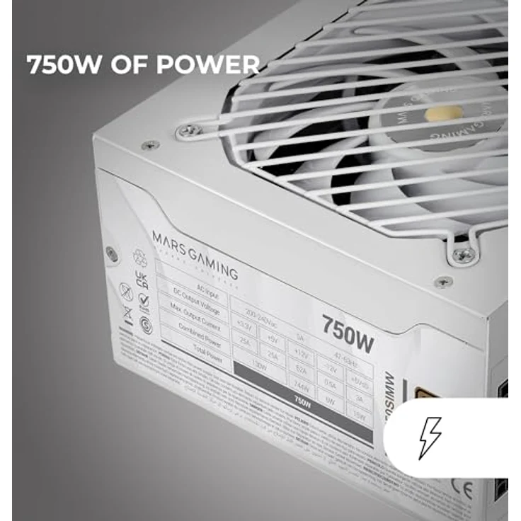 Mars Gaming MPB750SIM, Vollmodulares ATX 750W Netzteil, 80Plus Bronze, 90% Effizienz, 140mm SI Extreme Silence Lüfter, Weiß, 7 Jahre Garantie – Bild 2