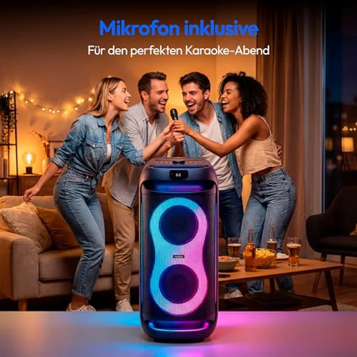 MEDION PE-2 Plus Partybox, tragbarer Bluetooth Lautsprecher mit 2 x 30 Watt RMS, 21,5 Stunden Akkulaufzeit, Mikrofon, Karaoke-Funktion und verschiedene Lichteffekte – Bild 4