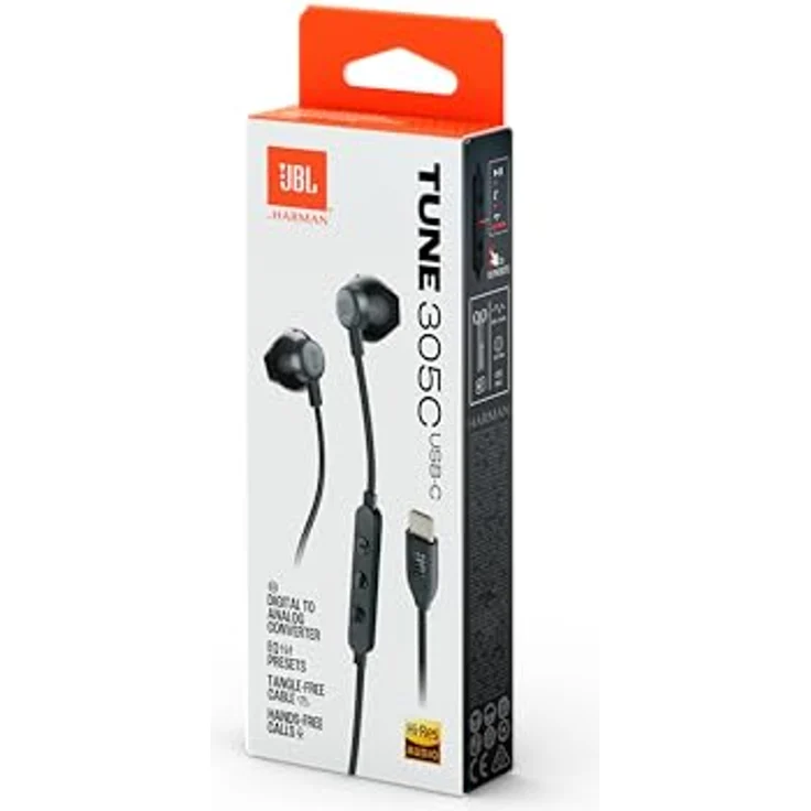 JBL Tune 305C Hi-Res Wired Earbuds with Microphone and USB-C, Flat Tangle-Free Cable, 3-Button Remote, EQ Presets Control and Volume Adjustment, in Black – Bild 4