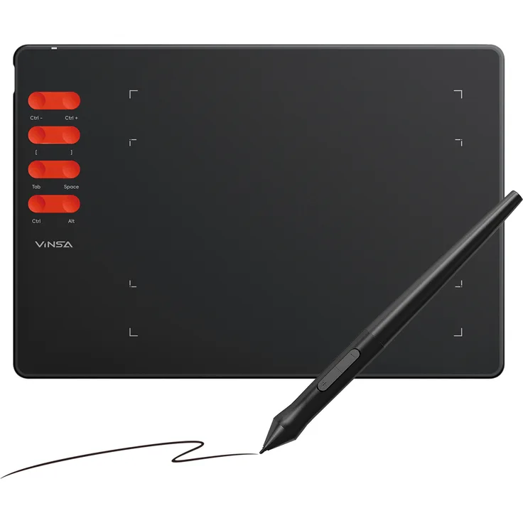 Andoer Grafiktablett Zeichentablett 193x143mm, unterstützt 16384 Ebenen mit 8 Hotkeys und batterielosem Stift, kompatibel mit Windows Android OTG, schwarz