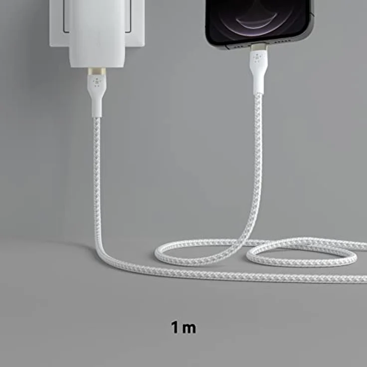 Belkin BOOST CHARGE PRO Flex USB-C auf Lightning Kabel, 2 m, 15 W, weiß, knicksicher und mit magnetischem Kabelbinder – Bild 6