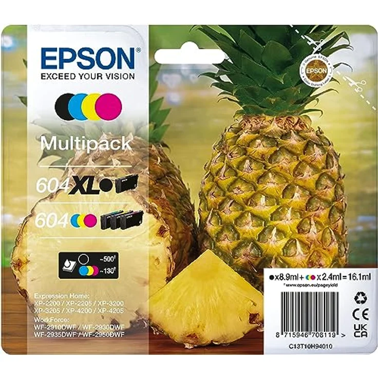 Epson Orginal 604 Tinte Ananas Multipack 4-farbig schwarz XL, CMY Standard XP-2200 XP-2205 XP-3200 XP-4205 WF2910DWF WF2930DWF WF2950DWF ReadyPrint Flex-Tintentarife – Bild 1