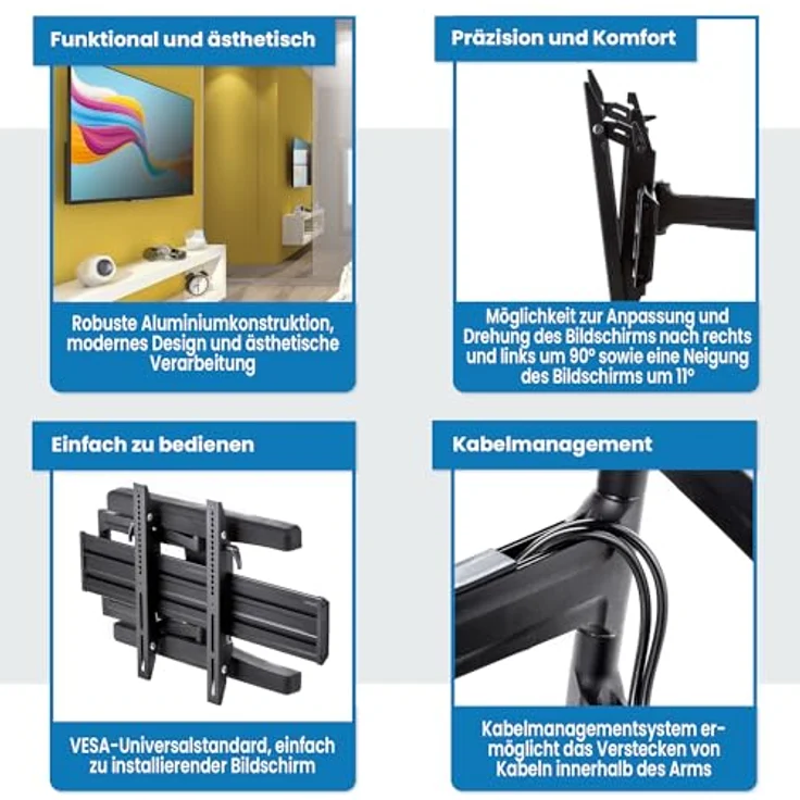 EDBAK Wandhalterung Fernseher Schwenkbar, Neigbar, für 49-65 Zoll, max. VESA 600x400 mm, bis 36 kg, Universal TV Halterung, Fernsehhalterung – Bild 3