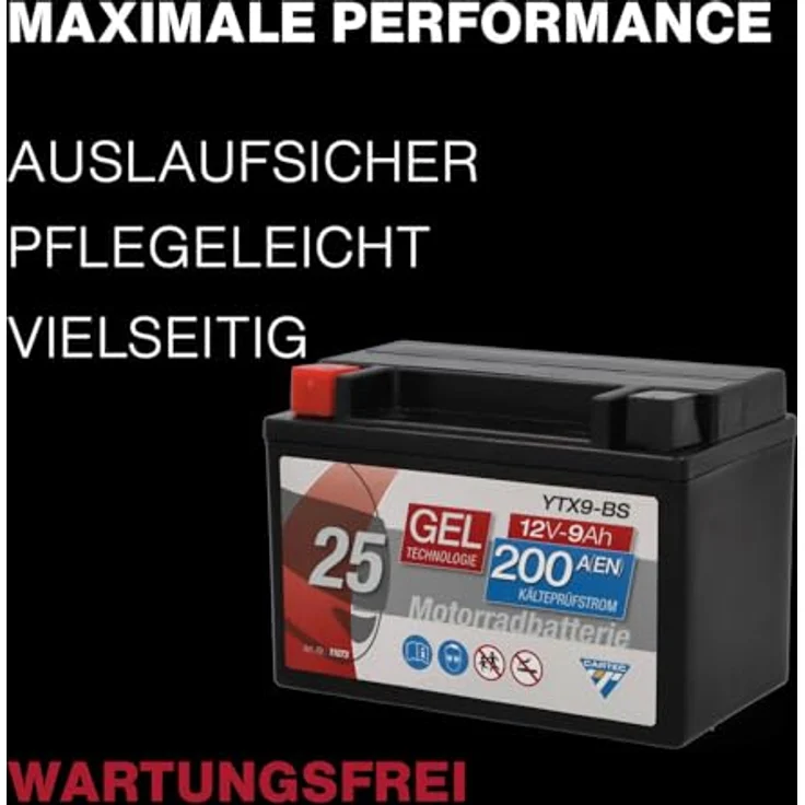 CARTEC YTX9 BS Geltechnologie Motorradbatterie, wartungsfrei, auslaufsicher, zyklenfest, 8 Ah, 135 A Kaltstartstrom – Bild 6