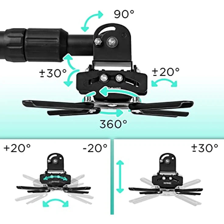 Duronic PB04XL Beamer Halterung | Projektor Deckenhalterung | Universal Wandhalterung | Halterung für Video-Projektor | drehbar und schwenkbar | Heimkino | Traglast bis zu 13,6 kg | 360° Rotation – Bild 3
