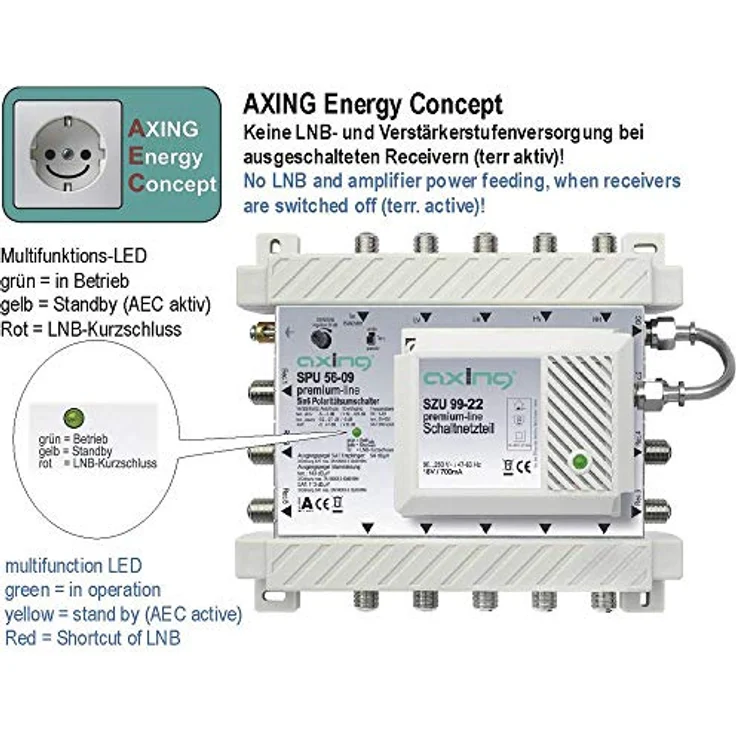 Axing SPU 54-09 SAT-Multischalter 4 Teilnehmer Premium-Line aktiv Quad-tauglich (5 x 4) – Bild 4