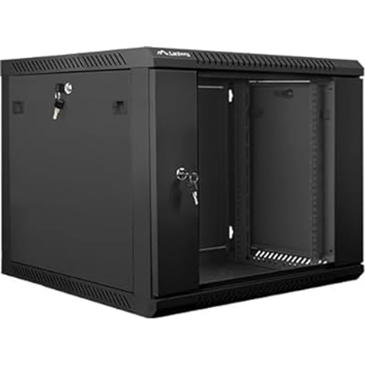 Lanberg WF01-6609-10B Rack 9U Wandmontiertes Regal Schwarz, Serverschrank aus Stahl und gehärtetem Glas, 60 kg Tragfähigkeit, IP20 – Bild 2