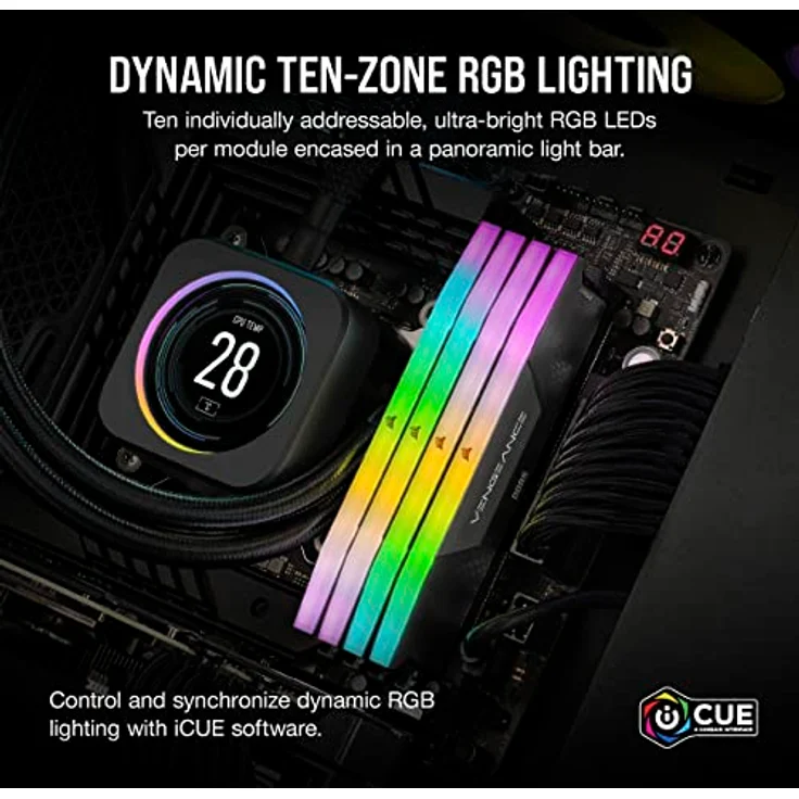 Corsair VENGEANCE RGB DDR5 RAM 64GB (4x16GB) 6400MHz CL32 Intel XMP iCUE Kompatibel Computer Speicher - Schwarz (CMH64GX5M4B6400C32) – Bild 4