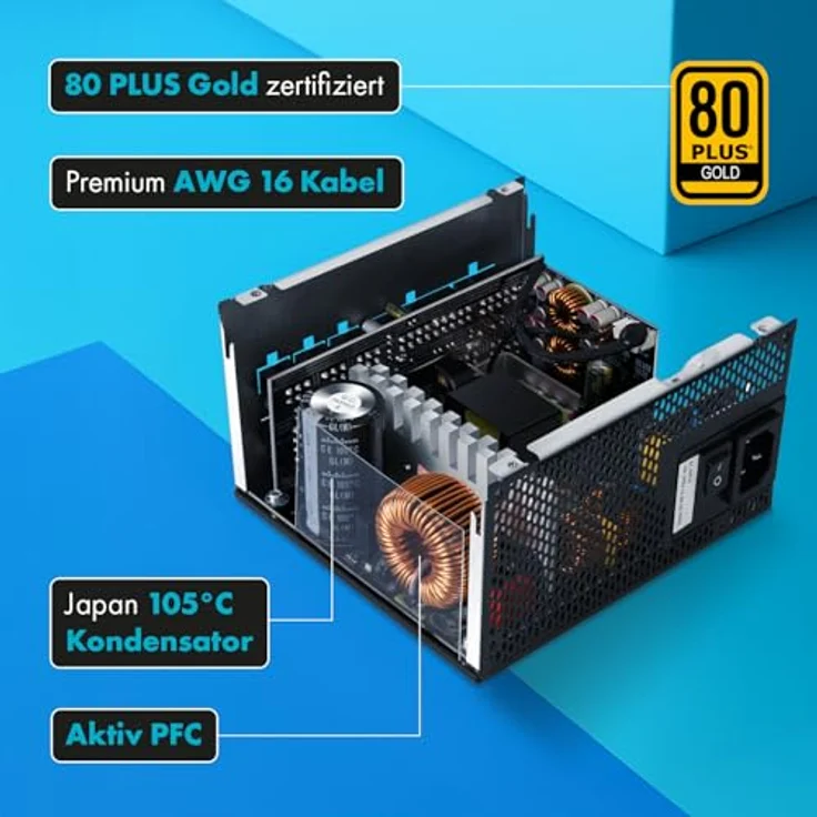 EFFITEK Gold Series 1200W Netzteil, 80 Plus Gold, vollmodular, geräuscharm, ATX 3.1, PCIe 5.1 kompatibel, mit Japan 105°C Kondensatoren für Gaming-PC – Bild 3