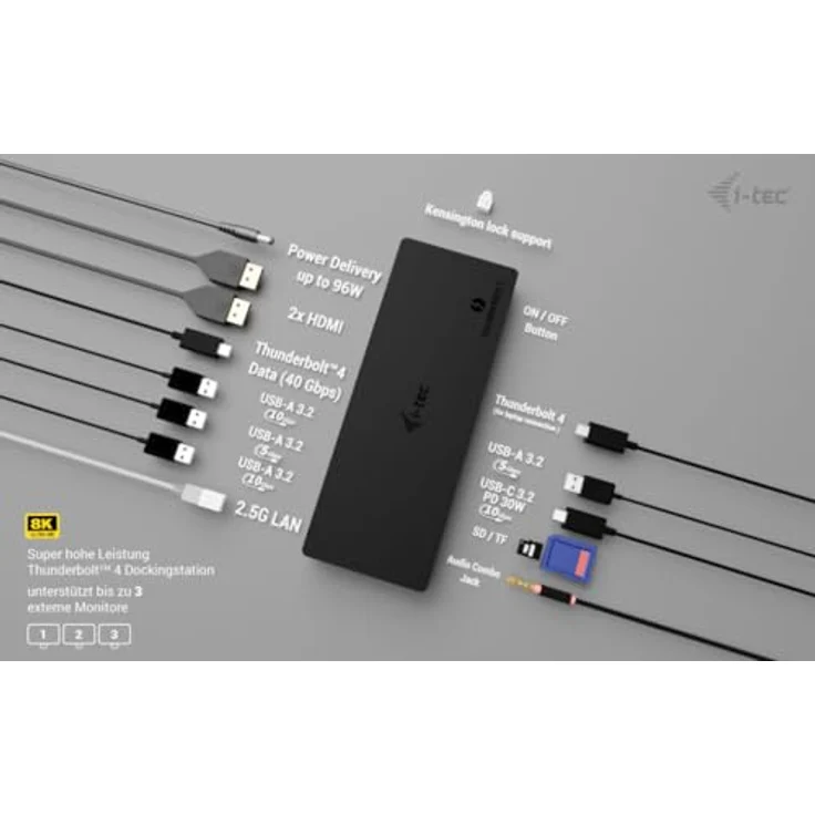i-tec Thunderbolt 4 Triple Display Docking Station, 96W Power Delivery, 1x Thunderbolt 4, 2x HDMI, 5x USB, 2.5G LAN – Bild 4