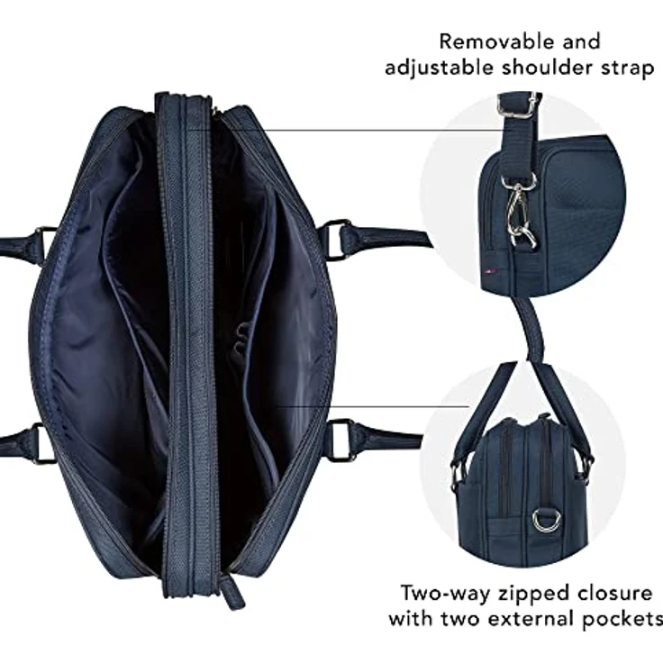 dbramante1928 Ginza - 16" Duo Pocket Laptop Bag Recycled - Handgefertigt aus recyceltem Material, blau, mit zwei Hauptfächern und abnehmbarem Schultergurt – Bild 3