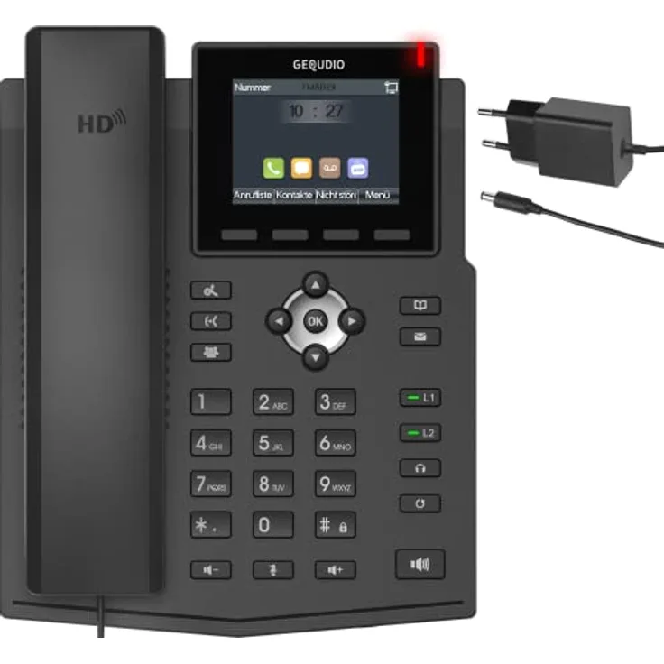 GEQUDIO IP Telefon GX3+ Set mit Netzteil Adapter - SIP VoIP - Fritzbox, Telekom kompatibel - Freisprechen & Farbdisplay - Deutsche Anleitung (PDF) für Fritz Box, Sipgate, Telekom Speedport
