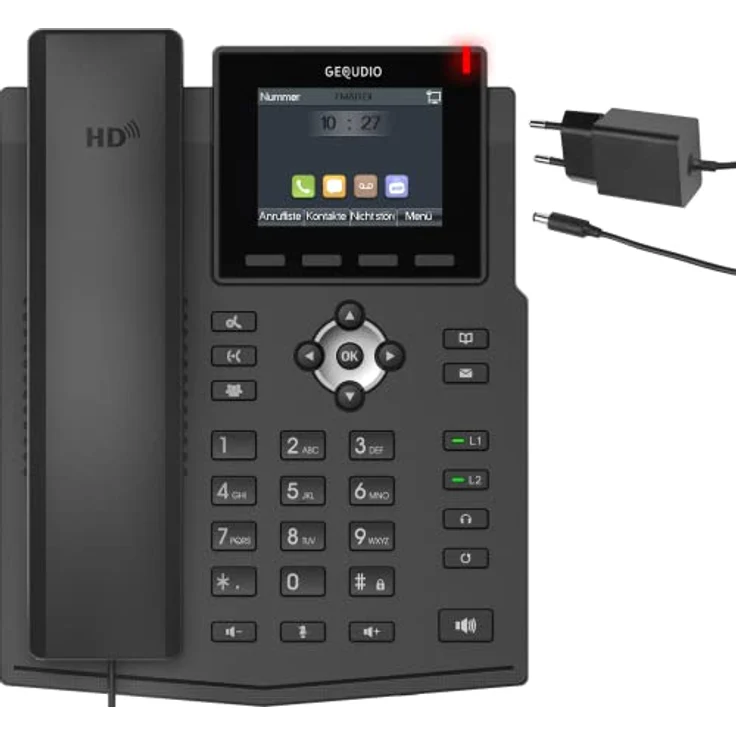 GEQUDIO IP Telefon GX3+ Set mit Netzteil Adapter - SIP VoIP - Fritzbox, Telekom kompatibel - Freisprechen & Farbdisplay - Deutsche Anleitung (PDF) für Fritz Box, Sipgate, Telekom Speedport – Bild 1