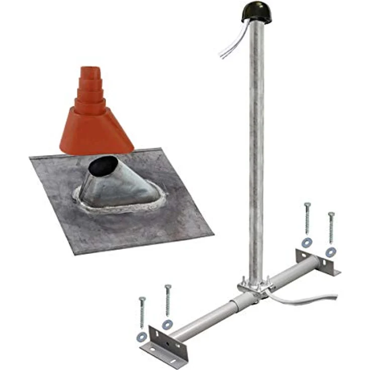 Premium X Dachsparrenhalter-Montageset, 100 cm Mast für Satellitenschüssel mit feuerverzinktem Stahl und wetterfestem Antennenziegel – Bild 1