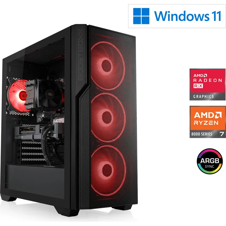 CSL Gaming PC M12250H, AMD Ryzen 7 8700F, 4100 MHz, Radeon RX 9070, 32 GB DDR5, 1000 GB, Windows 11 Home, USB 3.2