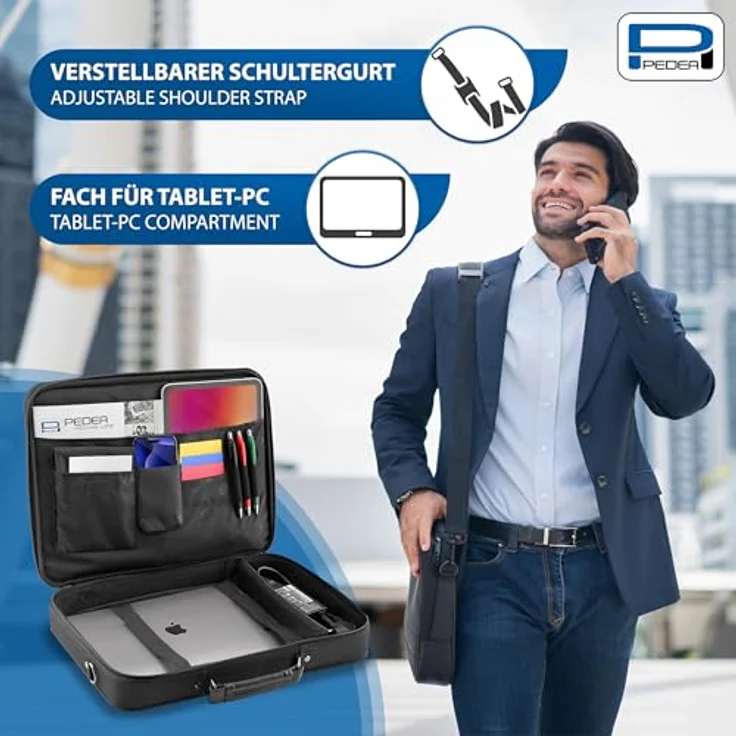 PEDEA Laptoptasche Notebooktasche BLACKLINE 17,3 (43,9cm), Umhängetasche mit Schultergurt, wasserabweisend, schwarz – Bild 4