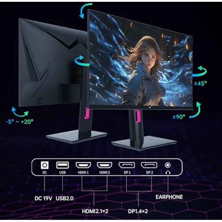 KTC 4K Monitor 27 Zoll UHD(3840×2160) 144Hz Gaming Monitor- Fast IPS Panel 160Hz 1ms GTG, HDR400 132% sRGB HDMI2.1/DP1.4 VESA-Halterung, Höhenverstellbar Neigbar Schwenkbar Drehungbar Ständer, H27P22S, Schwarz – Bild 5