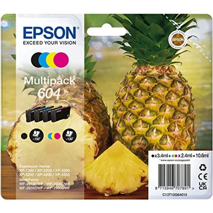 Epson Orginal 604 Tinte Ananas Multipack 4-farbig Standard, XP-2200 XP-2205 XP-3200 XP-4205 WF2910DWF WF2930DWF WF2950DWF, ReadyPrint Flex-Tintentarife – Bild 1