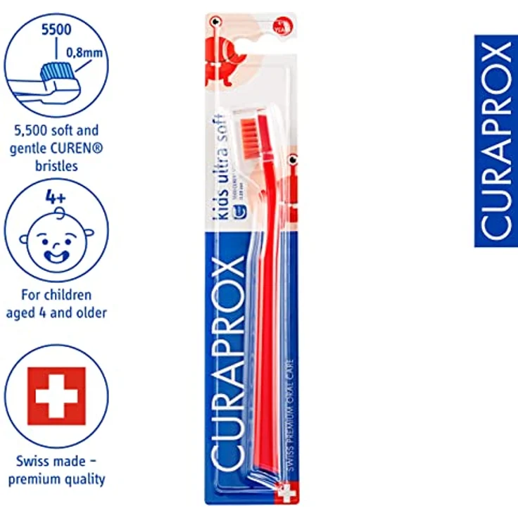 Curaprox CS Kids Zahnbürste - Handzahnbürste für Kinder mit 5500 Ultra Soft CUREN Borsten und kleinem Bürstenkopf - Rot - Preisvergleich – Bild 2