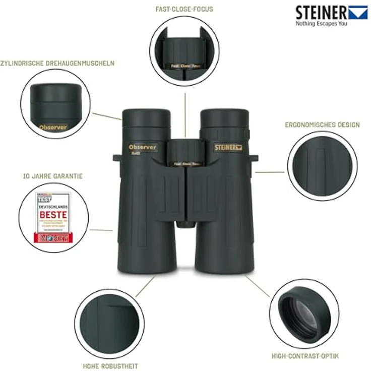 STEINER Jagd-Fernglas Observer 8x42 - Deutsche Marken-Qualität, 10 Jahre Garantie, leichtes Dachkantdesign, kompakt, robust – Bild 3