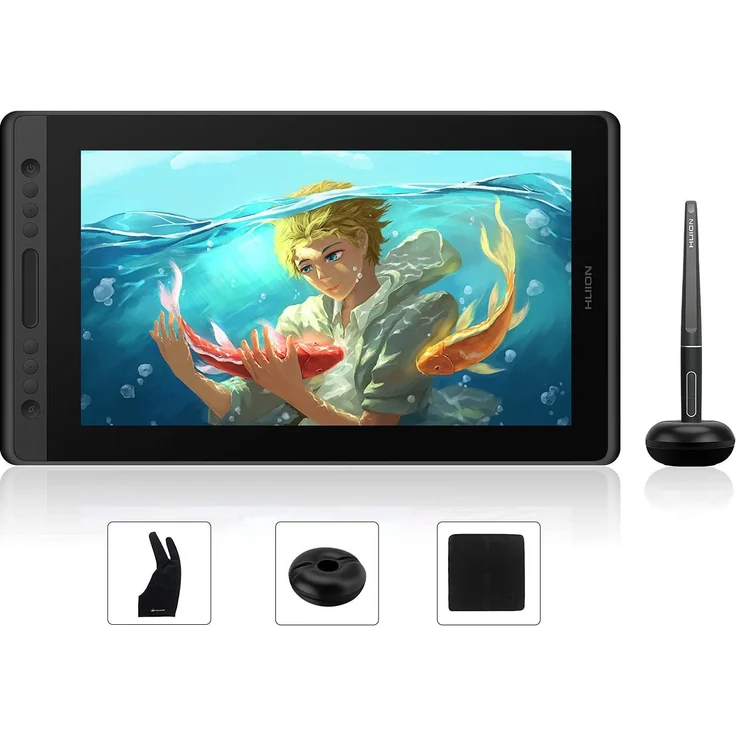 HUION Kamvas Pro 16 Grafiktablett mit Display, 8192 Druckstufen, 6 programmierbare Tasten, Touch-Leiste, Blendschutzglas, 120% sRGB-Farbraum