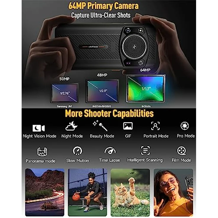 Ulefone Armor 21 Android 13 Outdoor Smartphone 16G+256GB ROM/SD-2048GB Outdoor Handy ohne vertrag 9.600mAh Akku Display 6.58" Kamera 64MP+24MP+16MP Dual SIM IP68 Smartphone 2023 NFC Schwarz – Bild 5