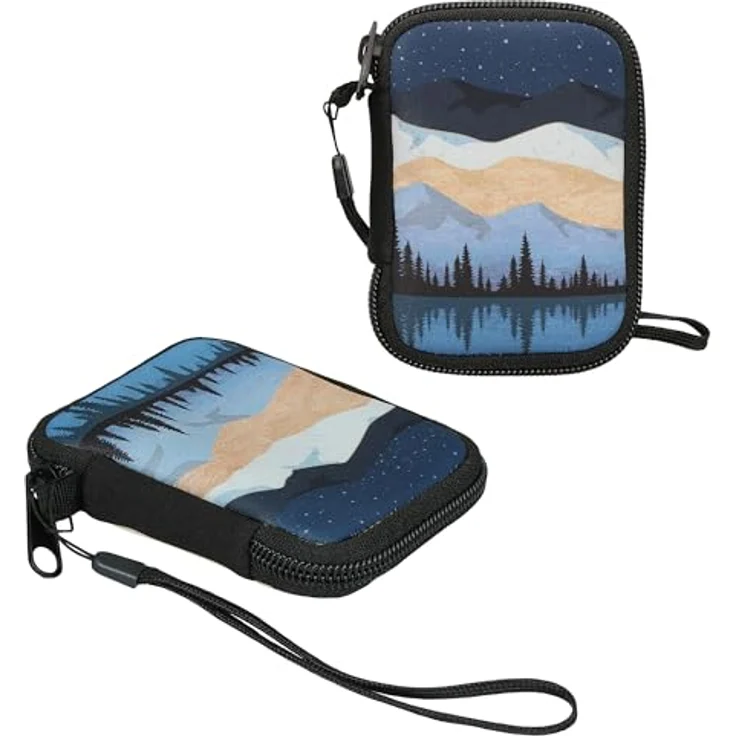 kwmobile In-Ear Kopfhörer Tasche, Neopren Cover Case im Design Sternenhimmel, wasserabweisend, Weiß/Hellbraun/Dunkelblau, kompatibel mit Airpods und weiteren Modellen – Bild 5
