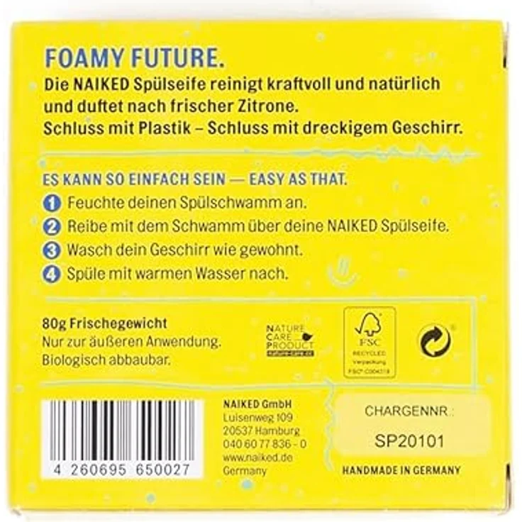 NAIKED 4x Spülseife (80g), biologisch abbaubares festes Spülmittel mit frischem Zitrusduft, handgemacht in Deutschland, plastikfrei – Bild 5