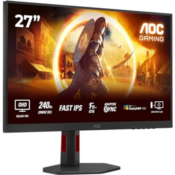 AOC Gaming Q27G4ZR, 27 Zoll Quad HD Monitor mit 240 Hz, 1 ms, G-Sync, HDR400, schwarz-rot