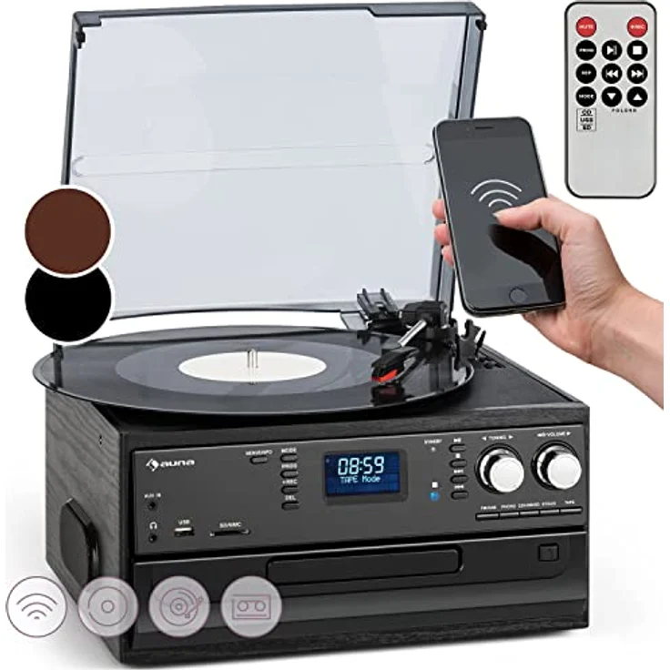 Oakland Retro-Stereoanlage FM BT-Funktion Vinyl CD Kassette MP3 Mit DAB+-FM Radio – Bild 2
