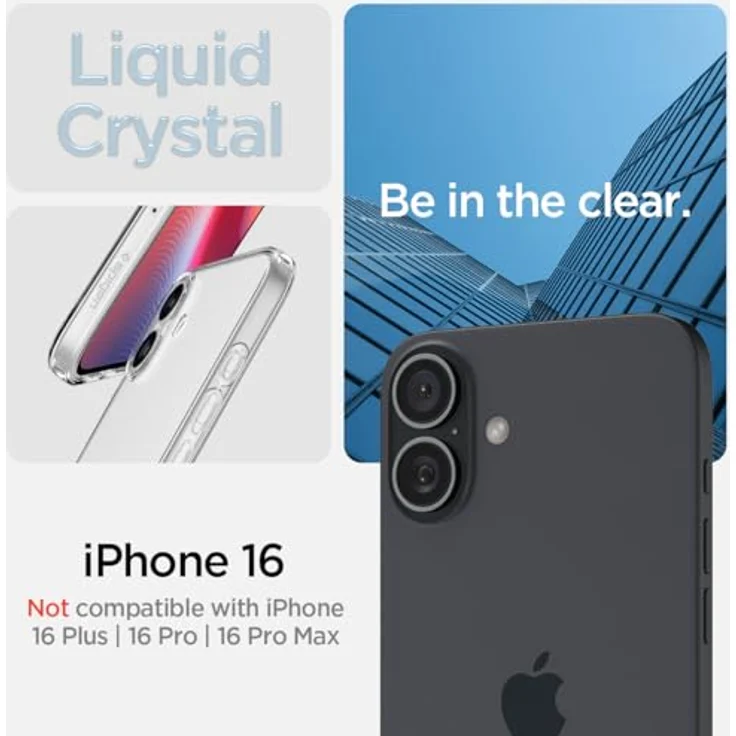 Spigen Liquid Crystal Hülle Kompatibel mit iPhone 16 -Crystal Clear, Transparentes TPU Material, Schutz für Display und Kamera, Air Cushion Technologie, Maßgeschneidert für alle Anschlüsse – Bild 2