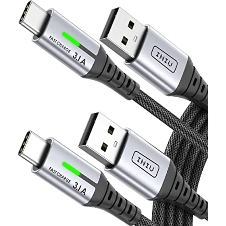 INIU USB C Kabel, [2m, 2 Stück] 3.1A Schnellladekabel mit Nylon Geflecht, USB-A auf USB-C, kompatibel mit iPhone 17/16/15 Pro Max, Samsung S25/S24 Ultra, Pixel 7, iPad Air, MacBook Air – Bild 1
