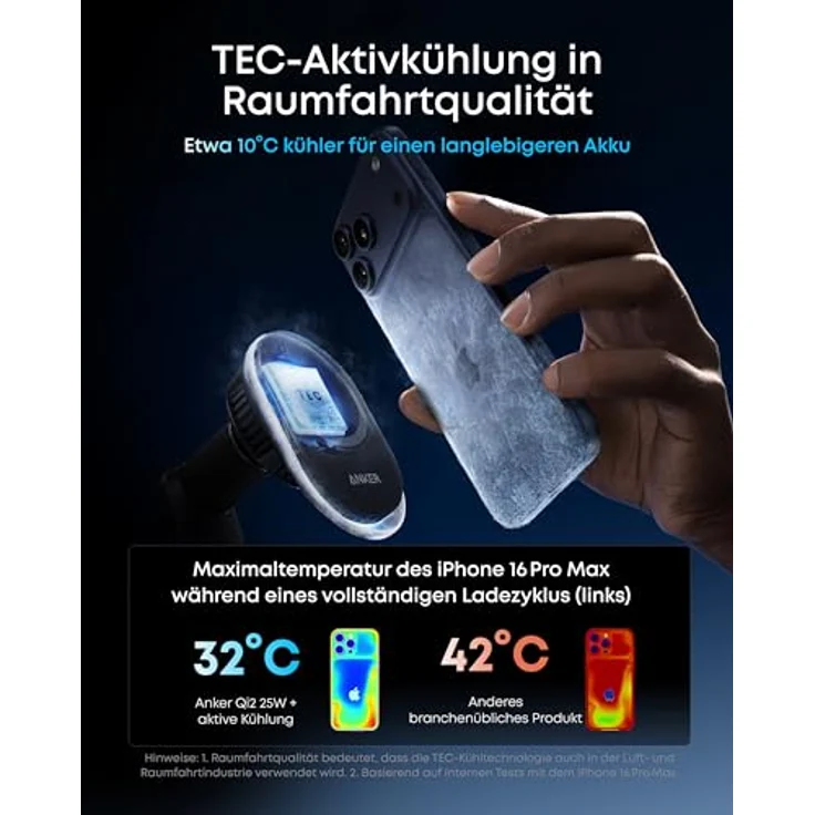 Anker Prime Magsafe Kfz-Ladegerät, Qi2 25W mit TEC-Aktivkühlung, starke Magnete und Lüftungshalterung für iPhone 17–12, 60W Adapter – Bild 4