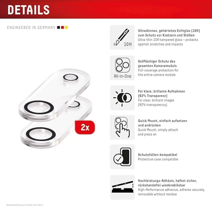 Displex Full Cover Camera Lens Glass für iPhone Air, 10H Schutzglas, Quick Mount, 2 Stück (CamGlass All-In-One), schmutz- und fingerabdruckgeschützt – Bild 2