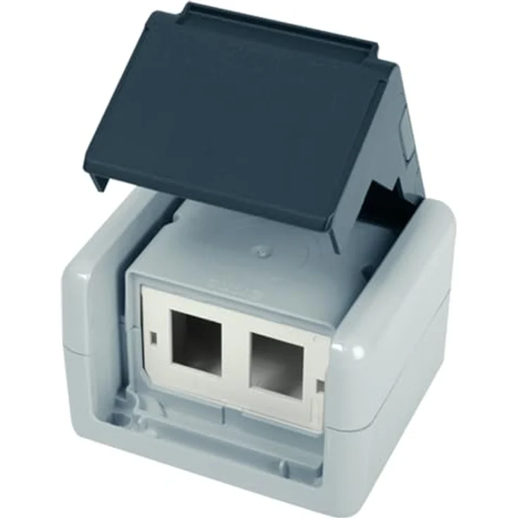 Telegärtner Netzwerkdose Aufputz CAT 5e/6/6a, IP44 Anschlussdose mit bruchsicherem grauem Gehäuse für bis zu zwei Datenanschlüsse – Bild 1