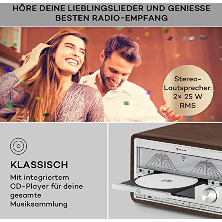 Auna DAB Radio CD-Player für Zuhause, FM/DAB/DAB+ Radio mit Bluetooth und AUX, 25W Abnehmbare Micro-Lautsprecher, LCD-Display, Fernbedienung, MP3, USB & Musik-Streaming, DAB Radio Netzbetrieben – Bild 3